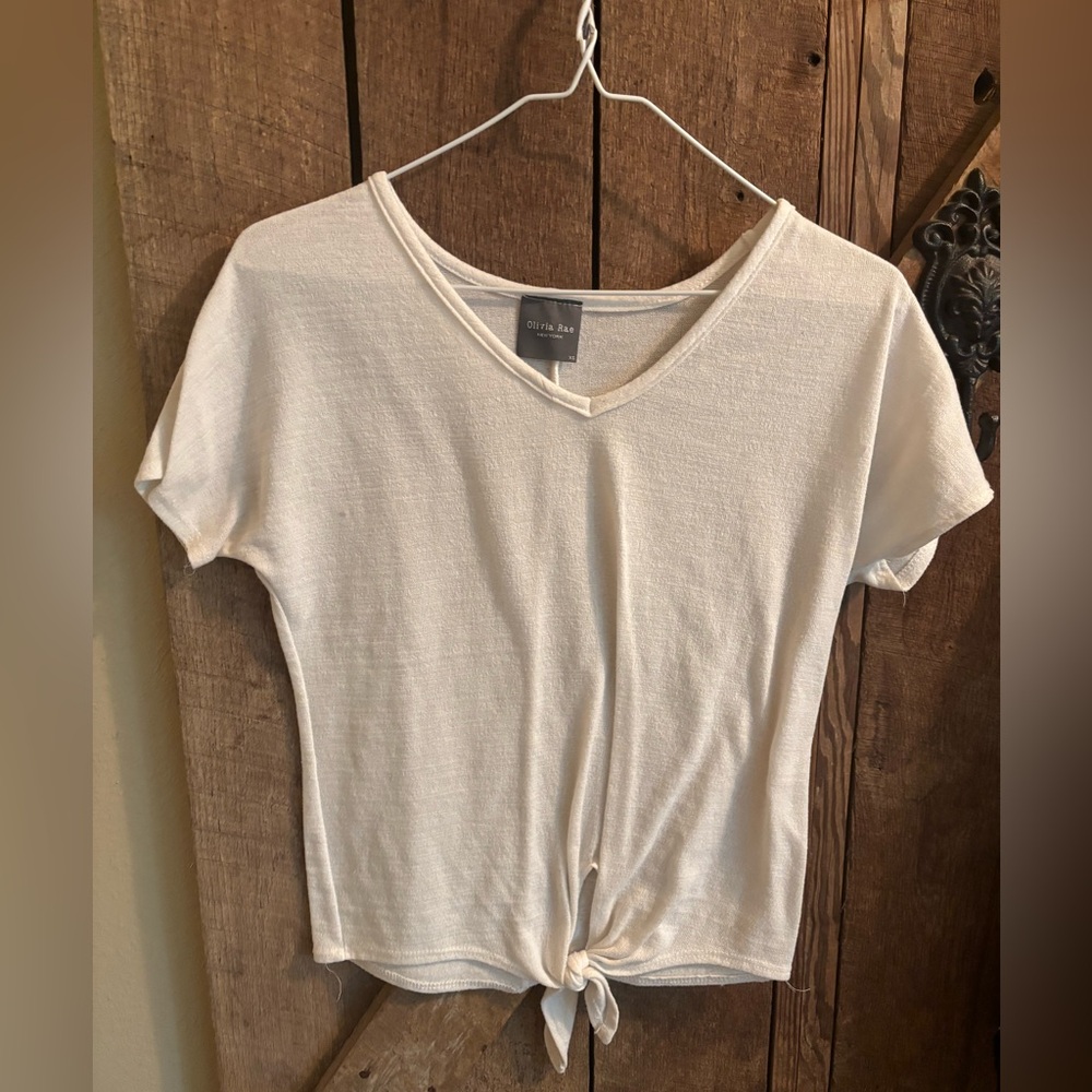 Olivia Rae White Crop Tie-Front T-Shirt